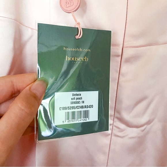 HOCB Dress Stefania Corset Maxi Satin Prom Date Soft Peach M FLAW - Picture 6 of 9